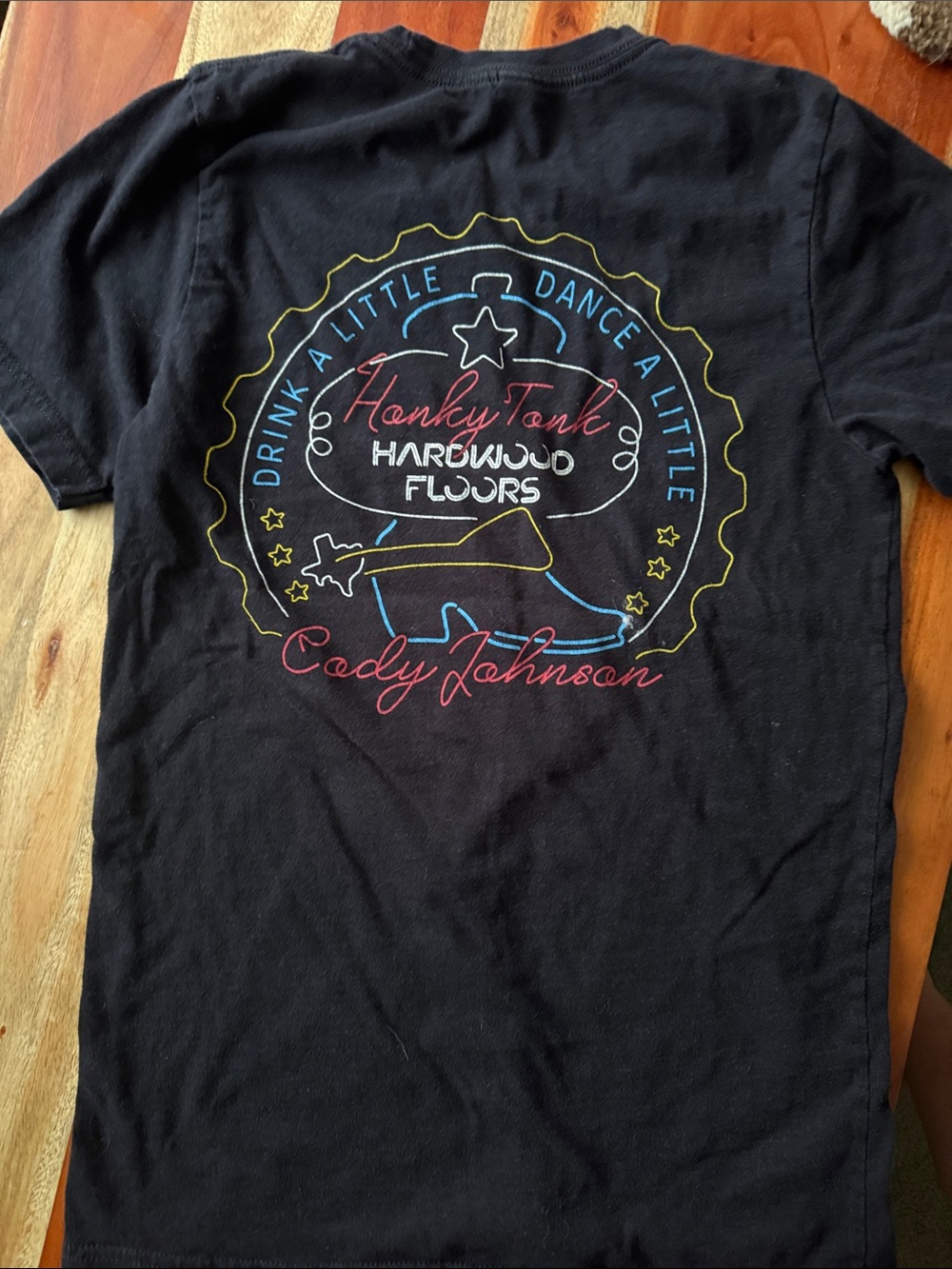 Gildan Black Short Sleeve Tee with Multicolor Neon Graphic